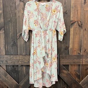 L.I.F.E. Love Is For Eternity Sheer Kimono Midi Dress Floral Boho Festival Cover